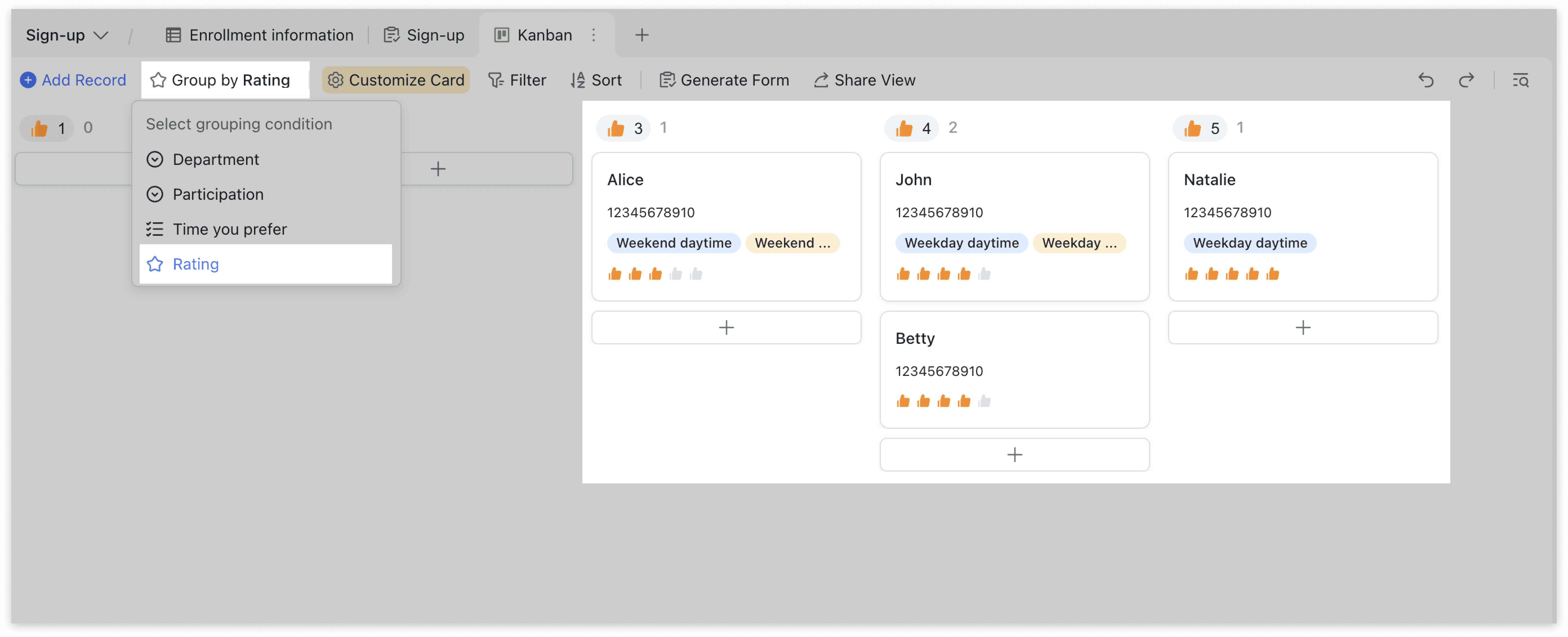 rate Base cards, visualize ratings, rank your Base fields, inform data-drive decision making 