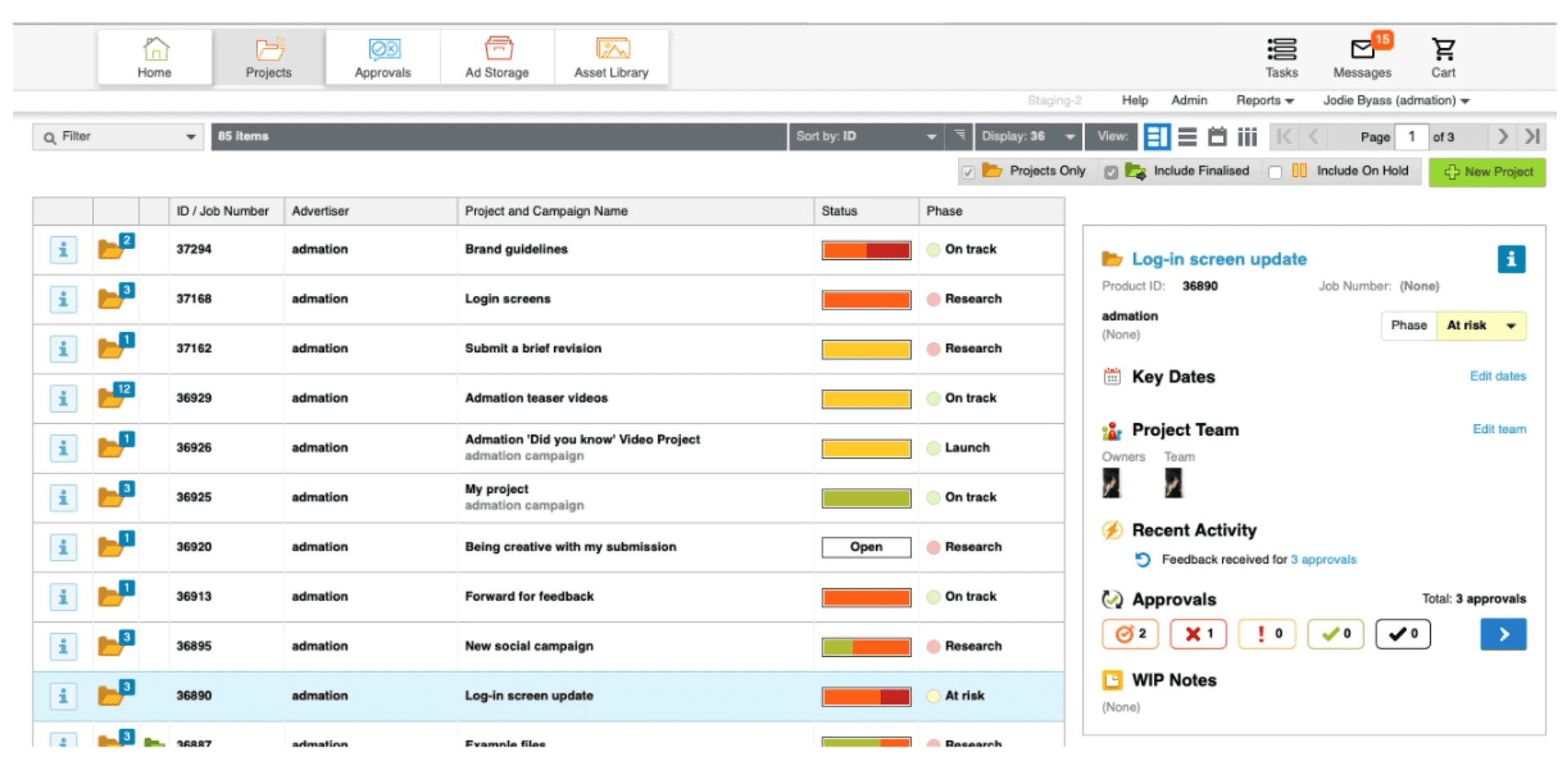 admation for project and approval workflow