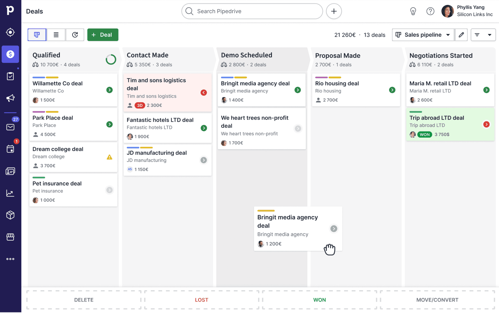 The interface of Pipedrive