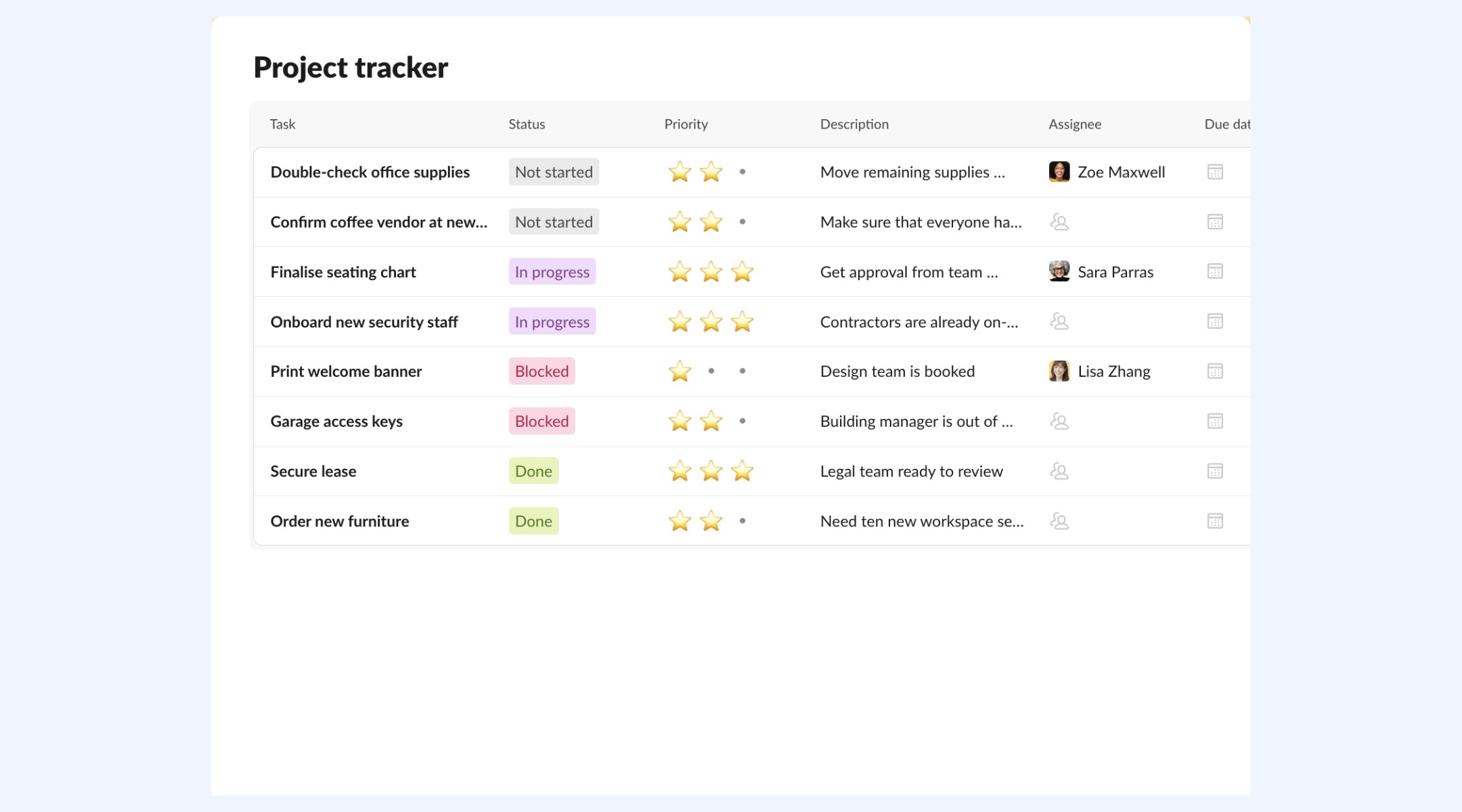 Project tracker template