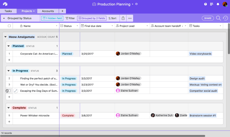 Airtable for database-driven project tracking
