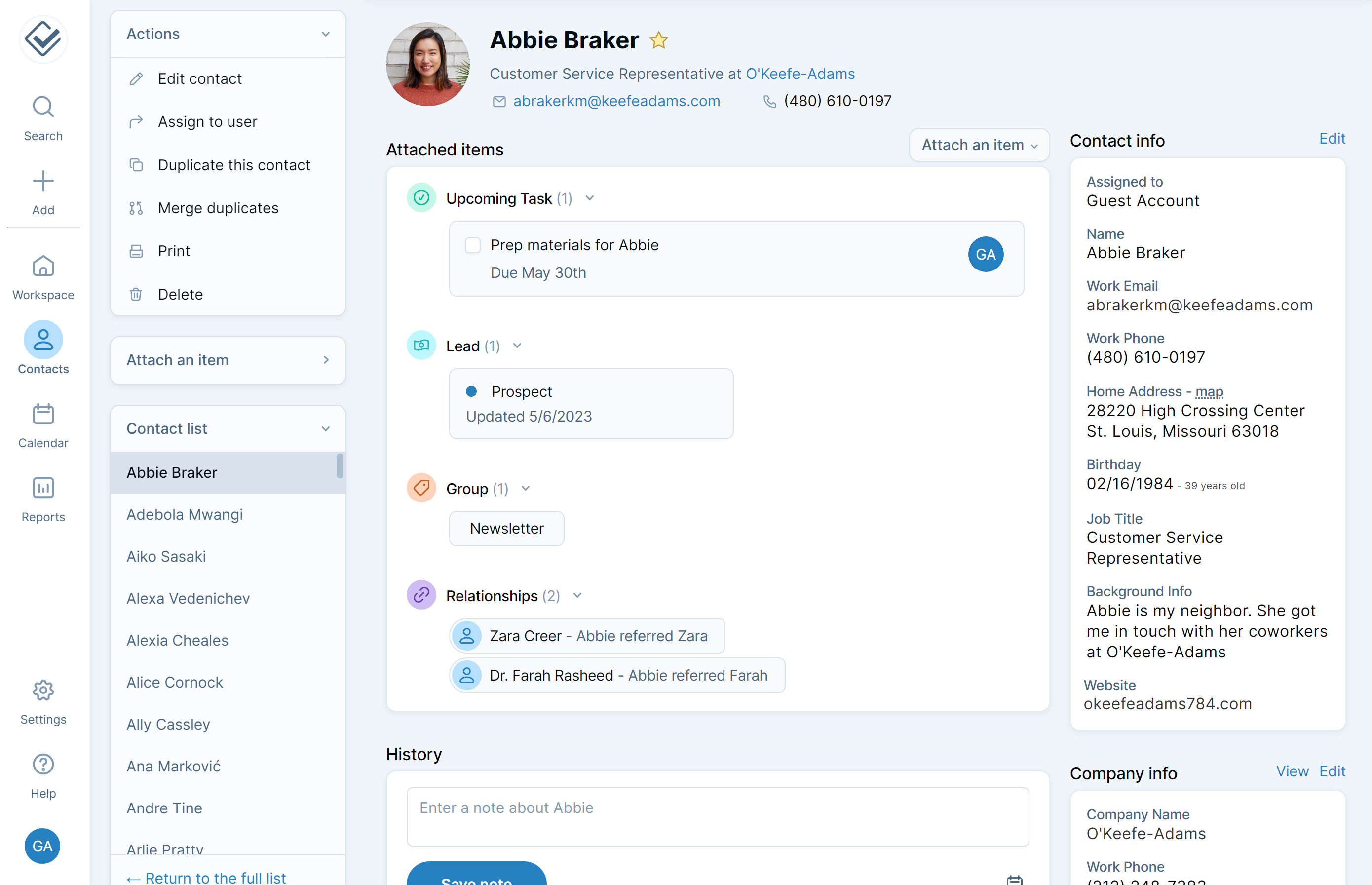 Interface of lessannoyingcrm