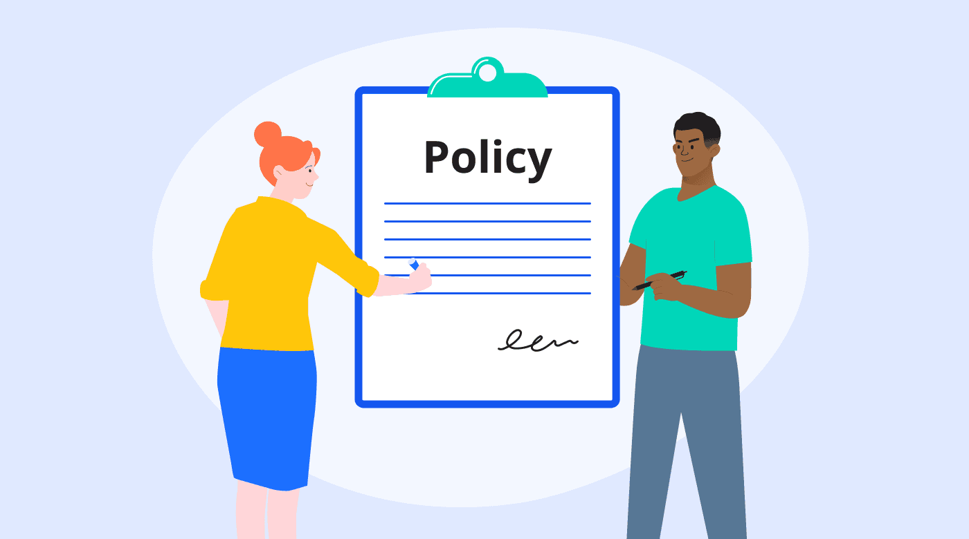 Employees working on policy and procedure clipboard
