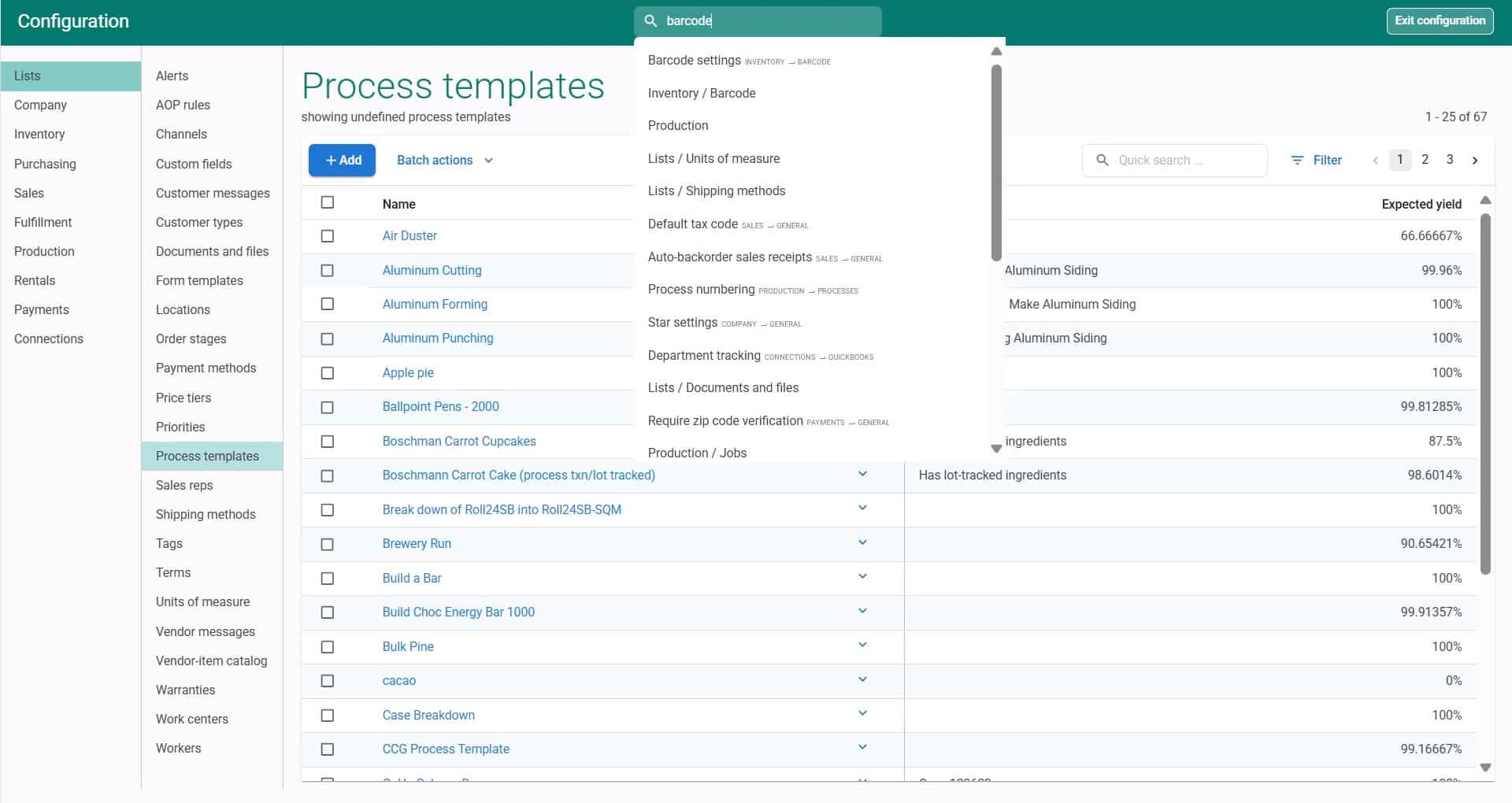 SOS Inventory dashboard showing stock levels, sales orders, and assembly workflows