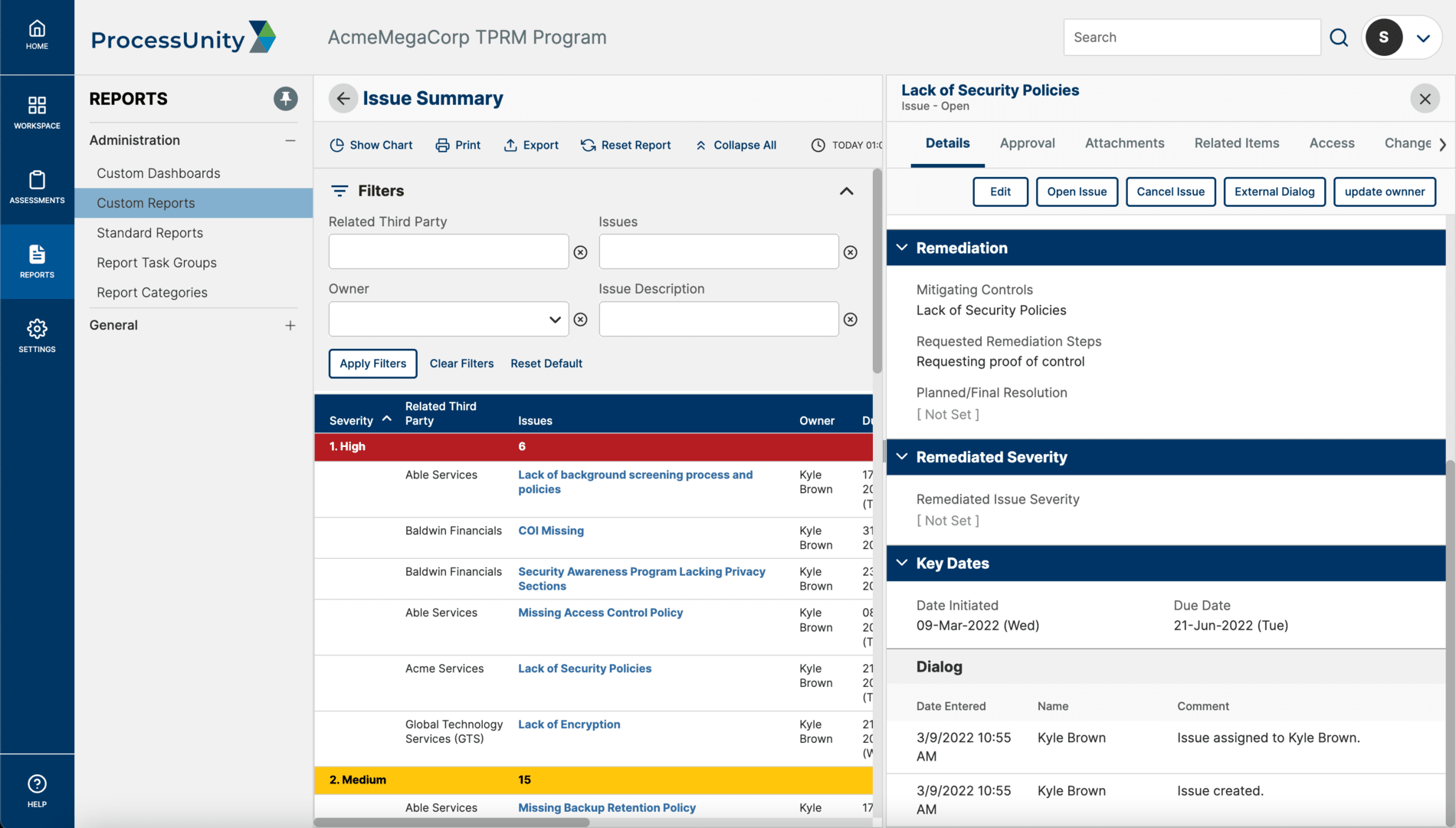 ProcessUnity vendor issue management