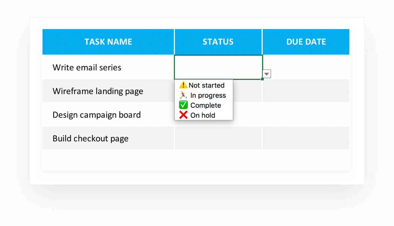 Define and use standard task status values