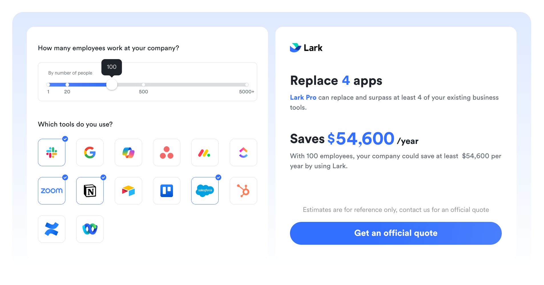An image of the Lark savings calculator