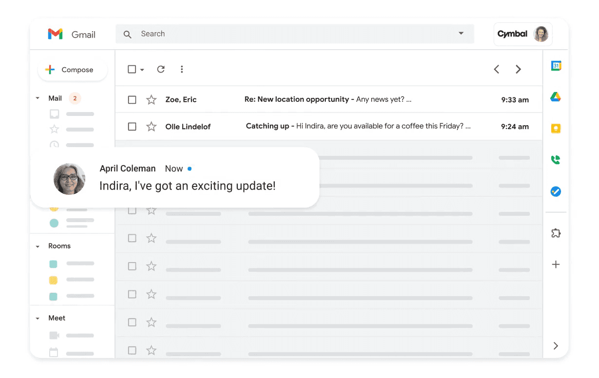 Gmail interface, a part of Google Workspace