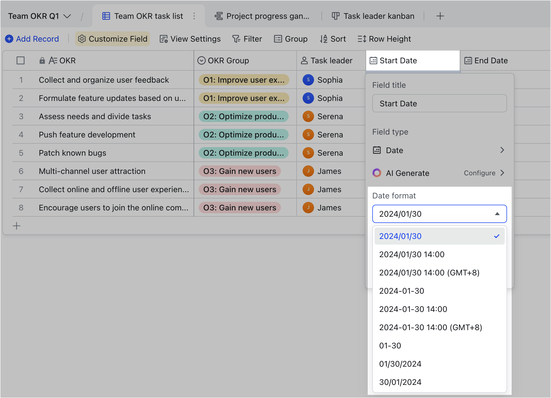 Use date fields in Base