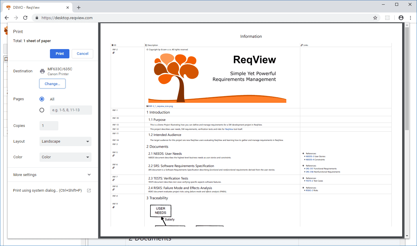 ReqView lightweight RM software