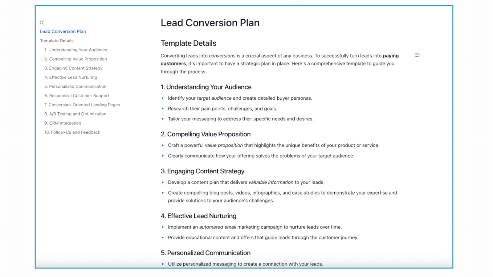 Lead conversion plan