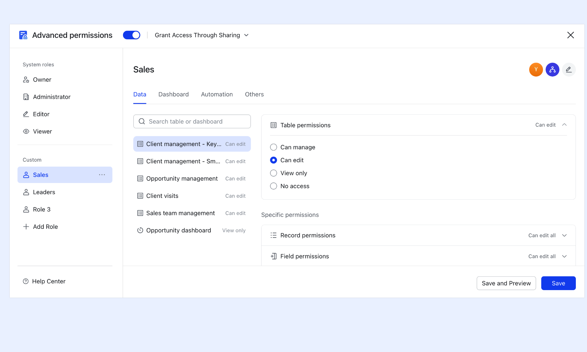 Lark Base helps in managing data through advanced permissions
