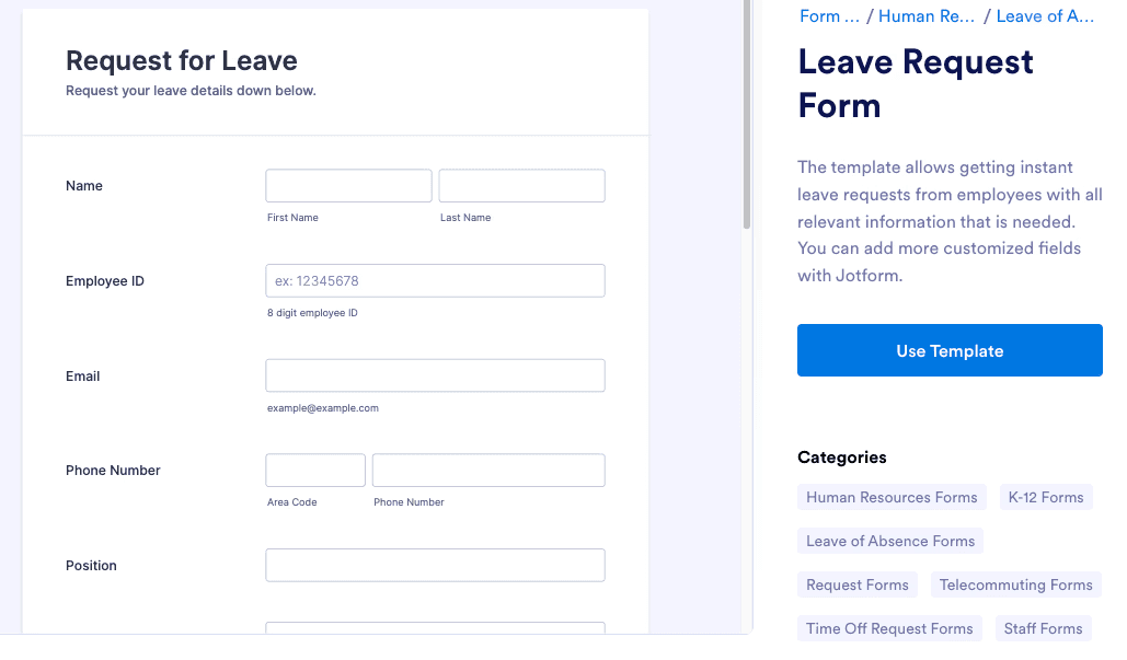 Jotform leave request templates
