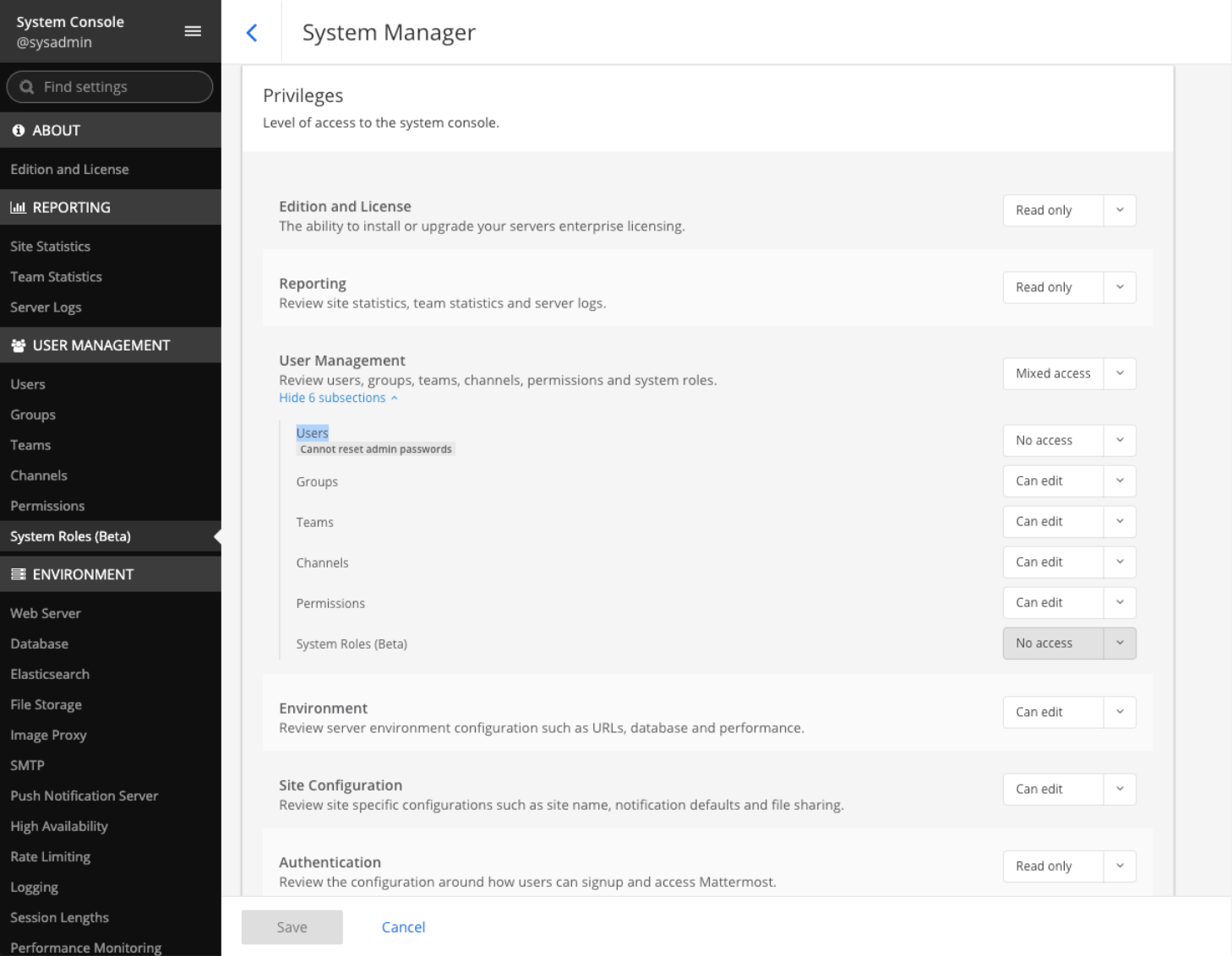 Mattermost System Console for licensing and user management