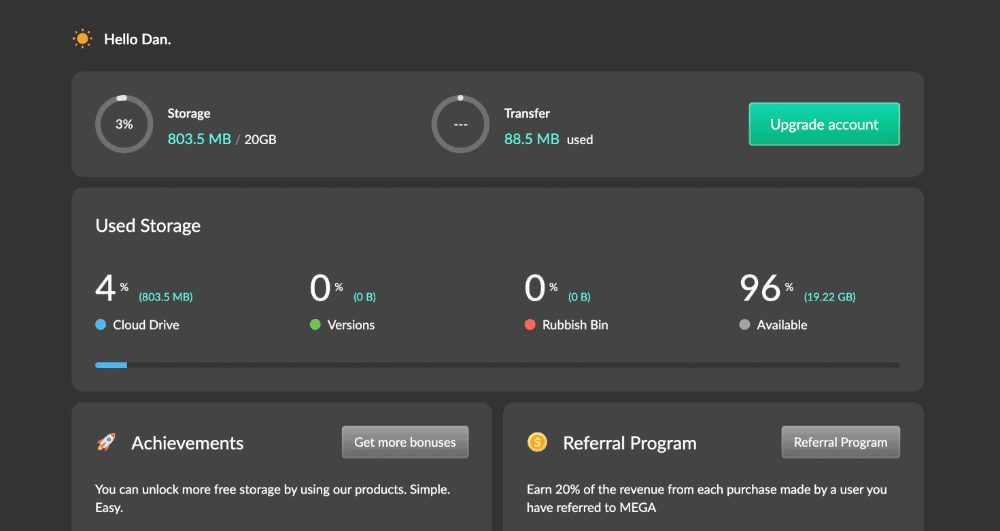 Mega is the best for generous free storage and encrypted sharing