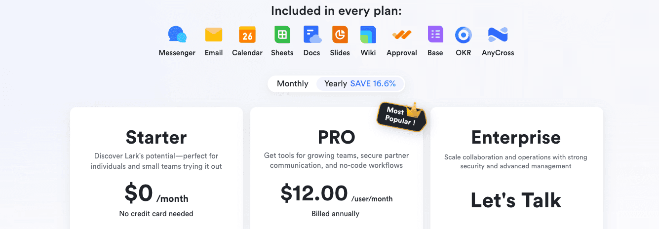 Lark's pricing plan