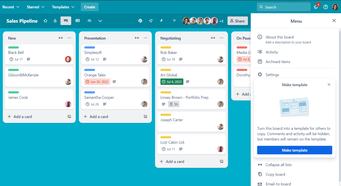 Trello for project management dashboard