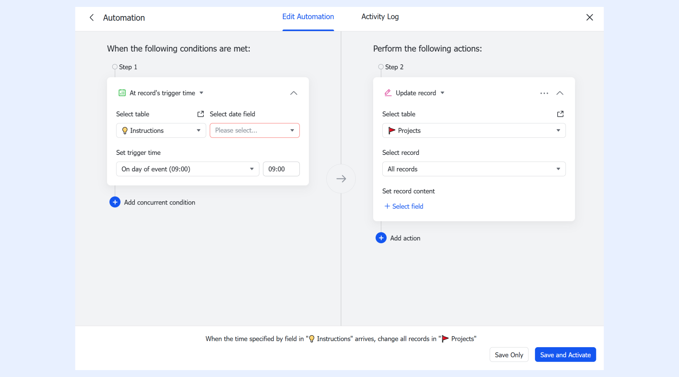 project management automation in Lark