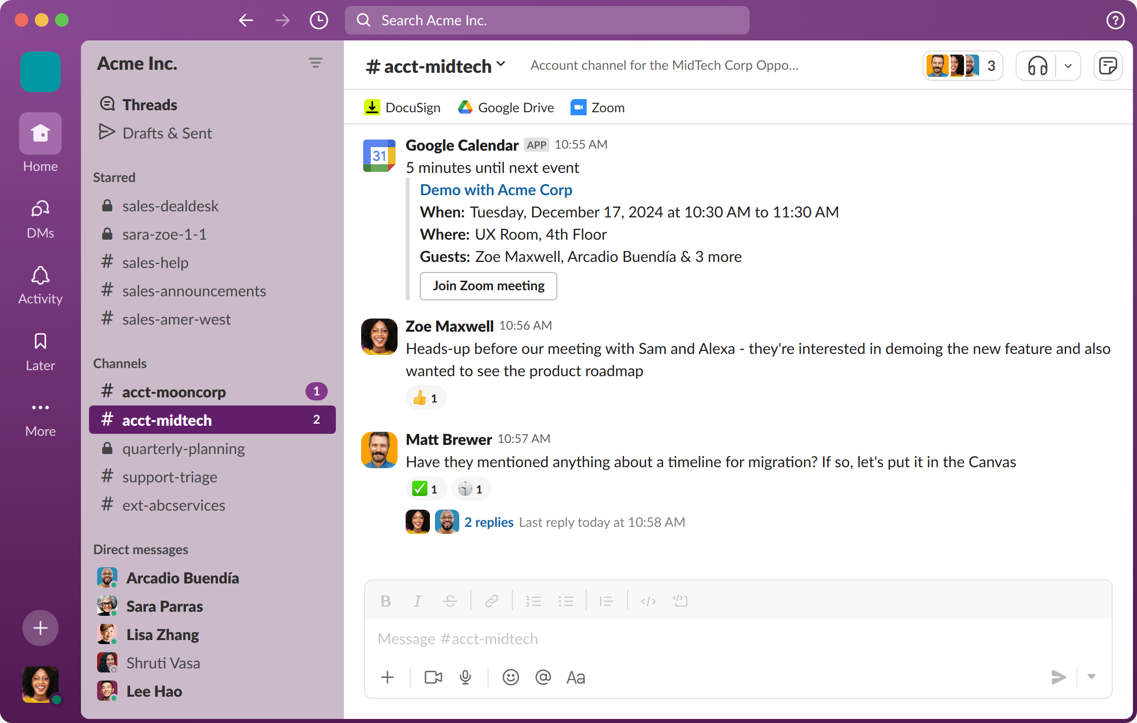 Slack is a channel-based team messaging platform with powerful app integrations
