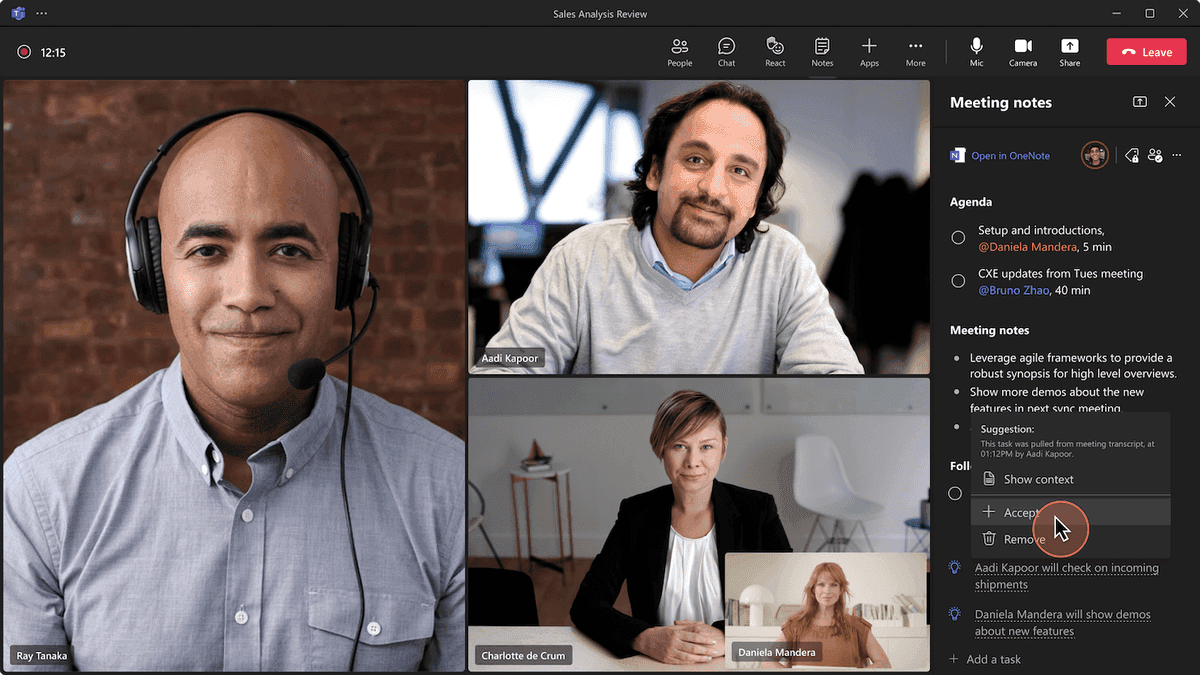 An image showing what a meeting looks like in Microsoft Teams 
