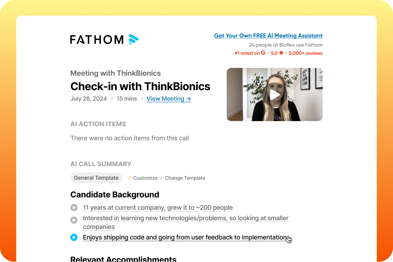 Fathom takes AI meeting notes for sales