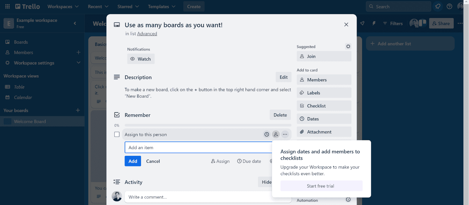 Sub-tasks in a Trello task card