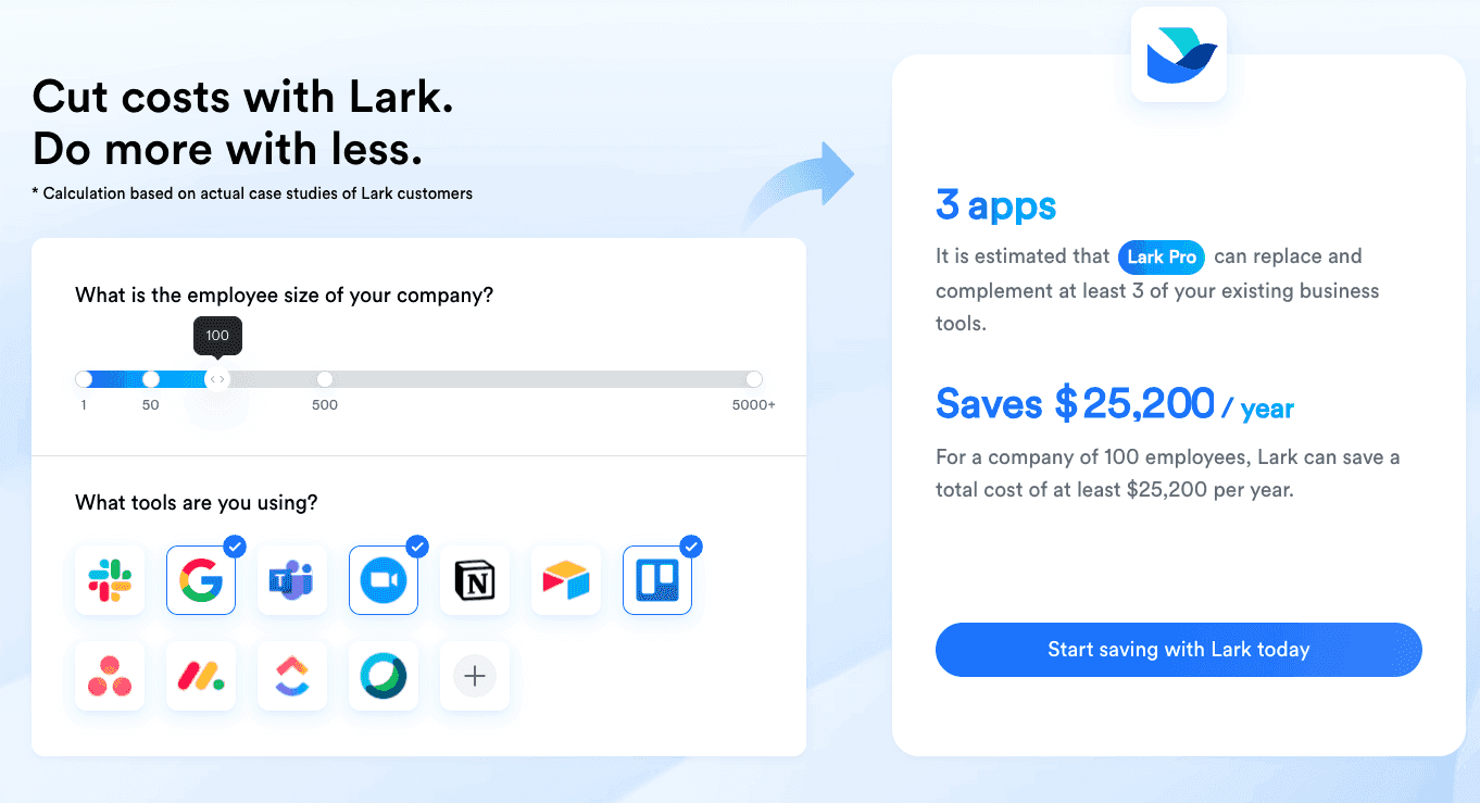 Lark pricing calculator