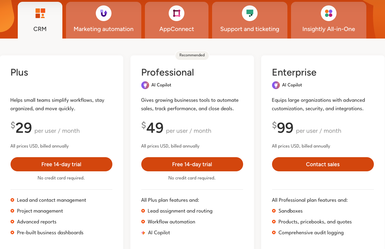 Insightly CRM pricing