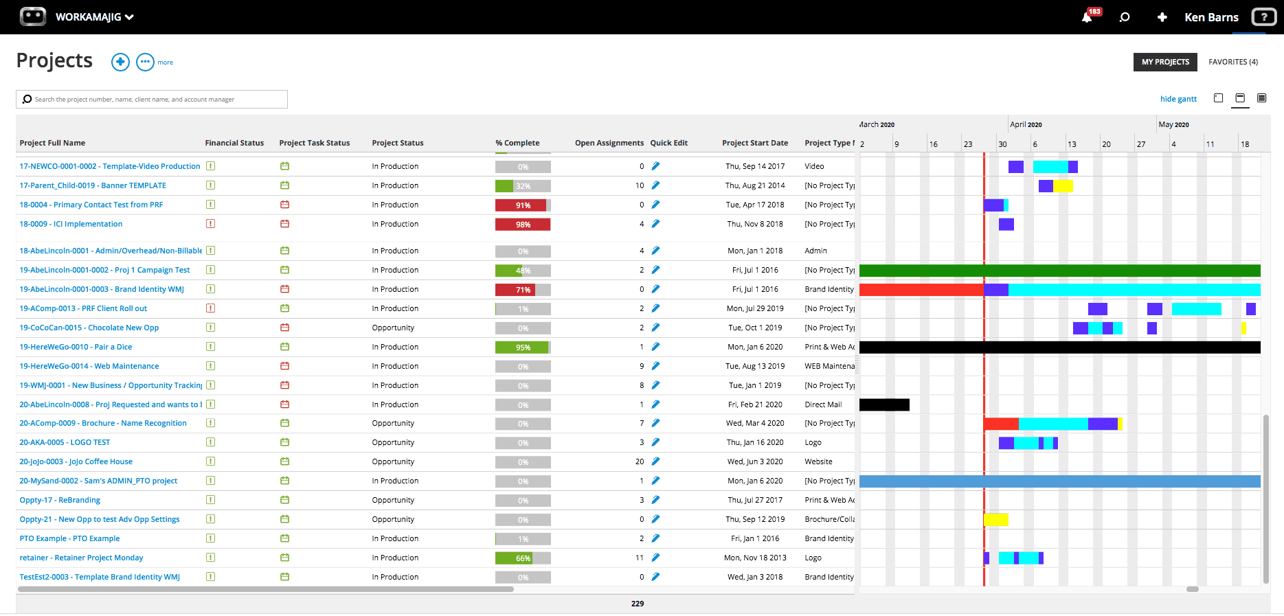 Workamajig's interface for managing timeline segments