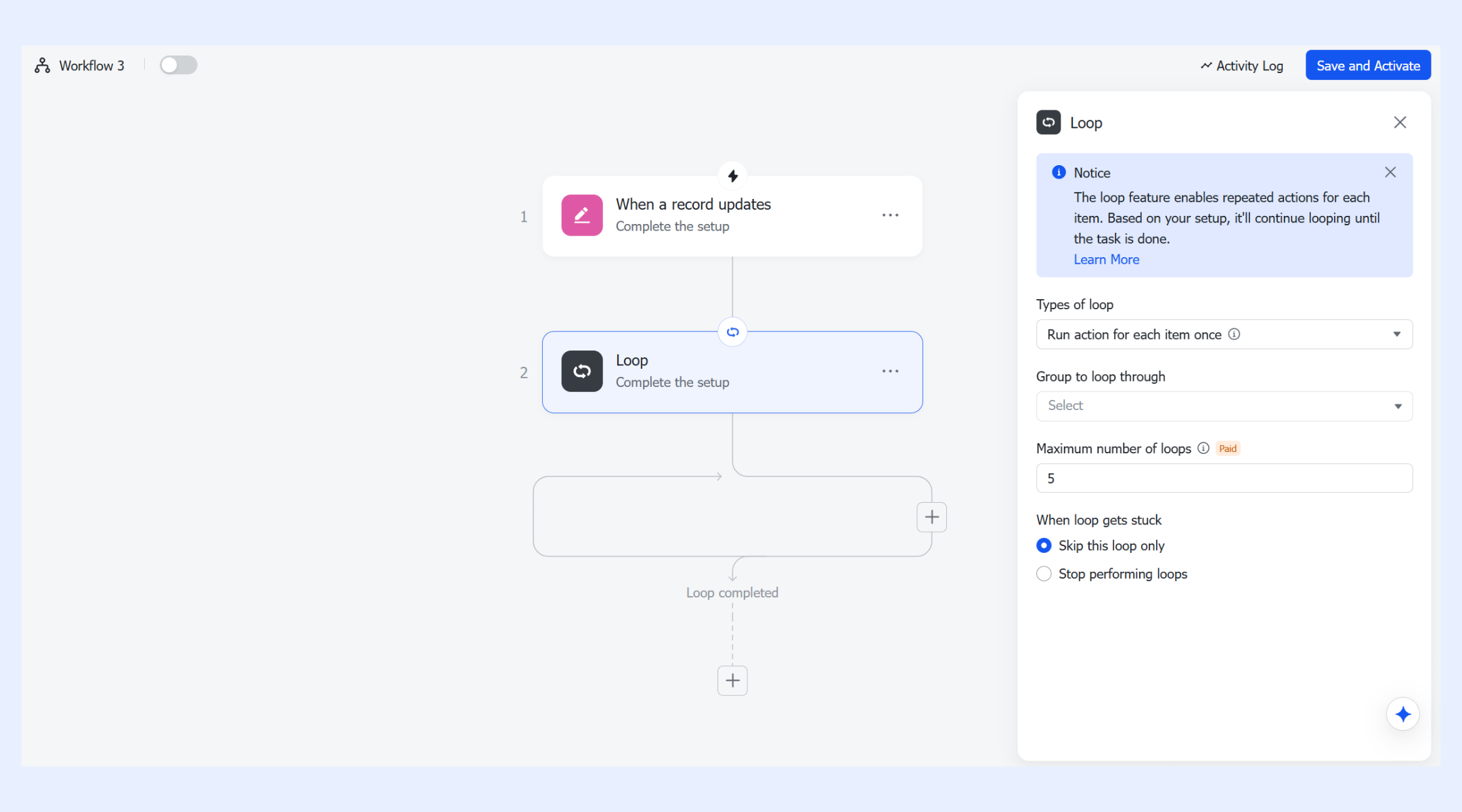 Loop nodes for automating recurring, repetitive tasks.