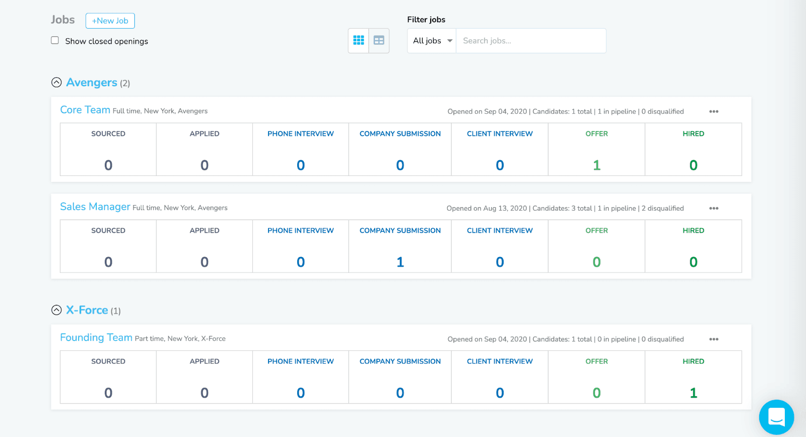 Recruiterflow interface displaying jobs&nbsp;