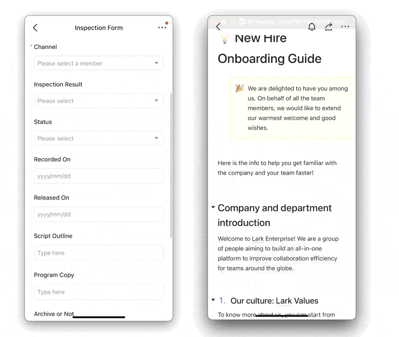  Lark forms on a mobile interface