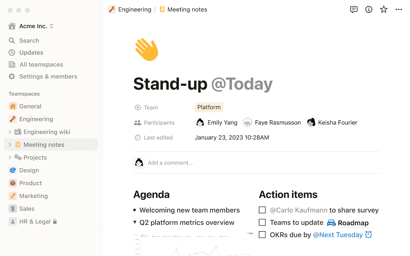 Notion with the left navigation bar opened showing different teamspaces