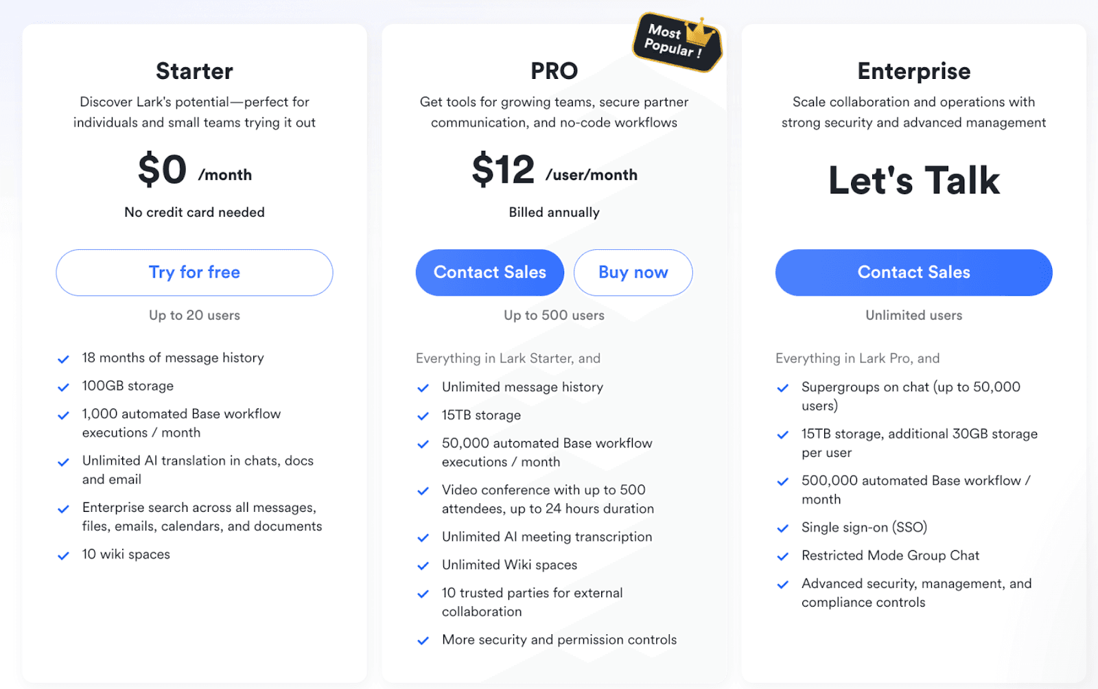 Lark pricing plan