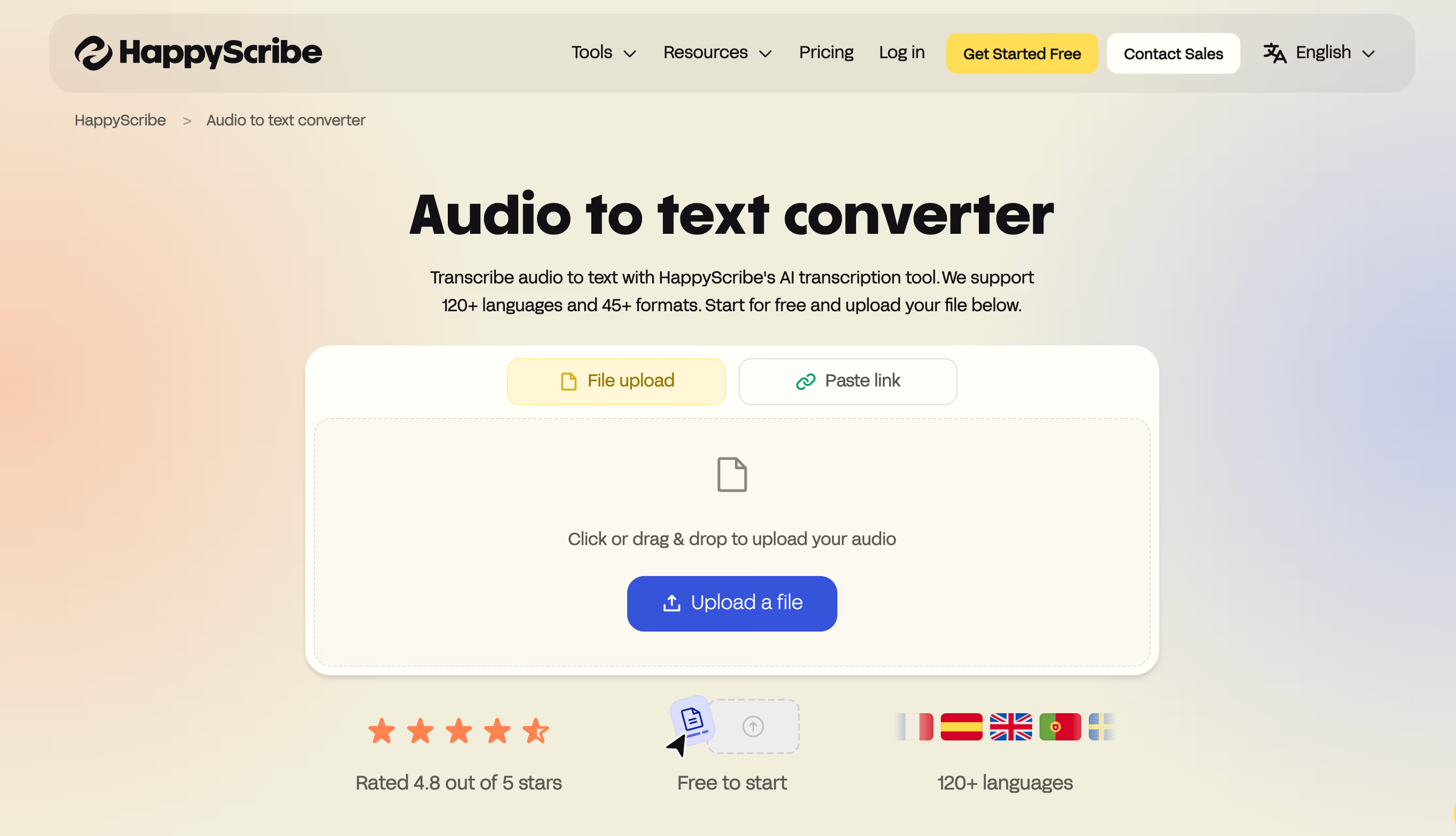 Interface of Happy Scribe, one of the best ai voice transcription software