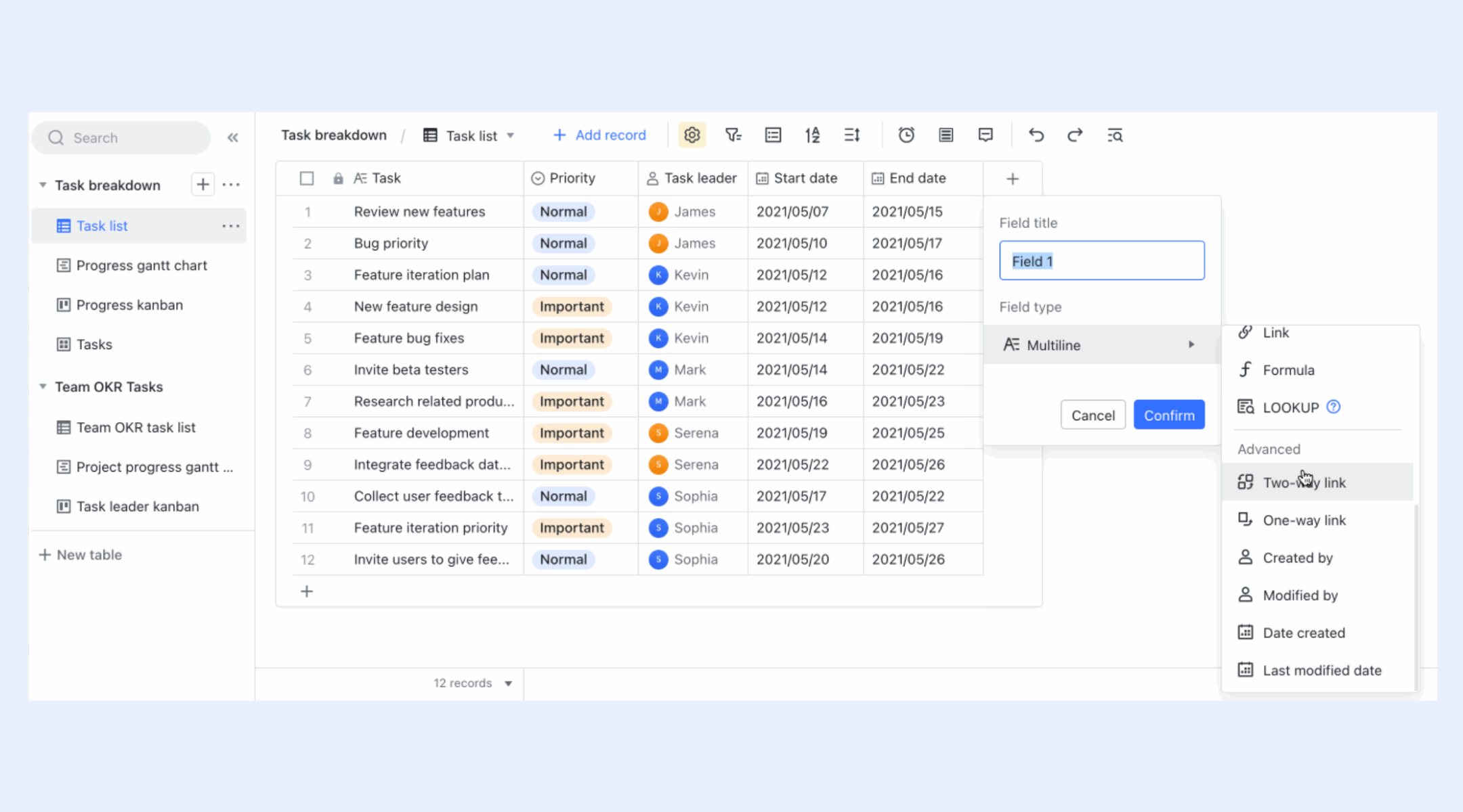Two-way links connect data