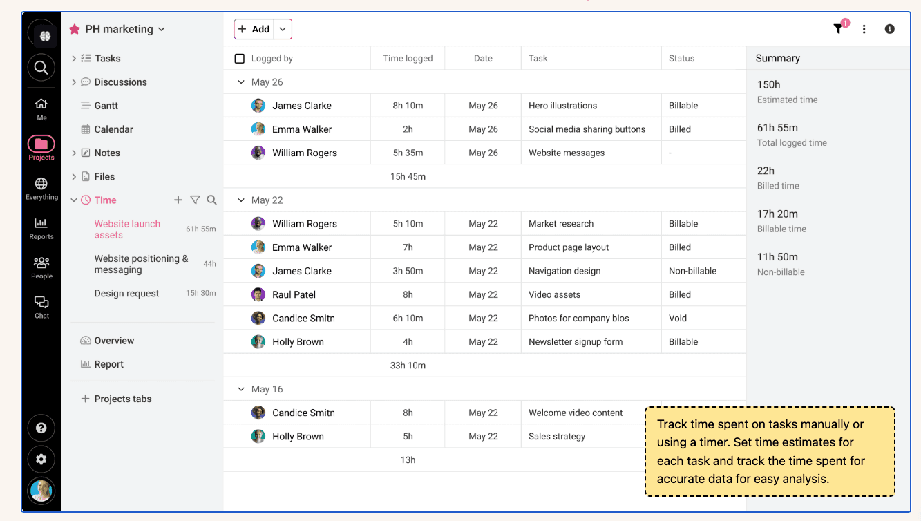 Time tracking feature