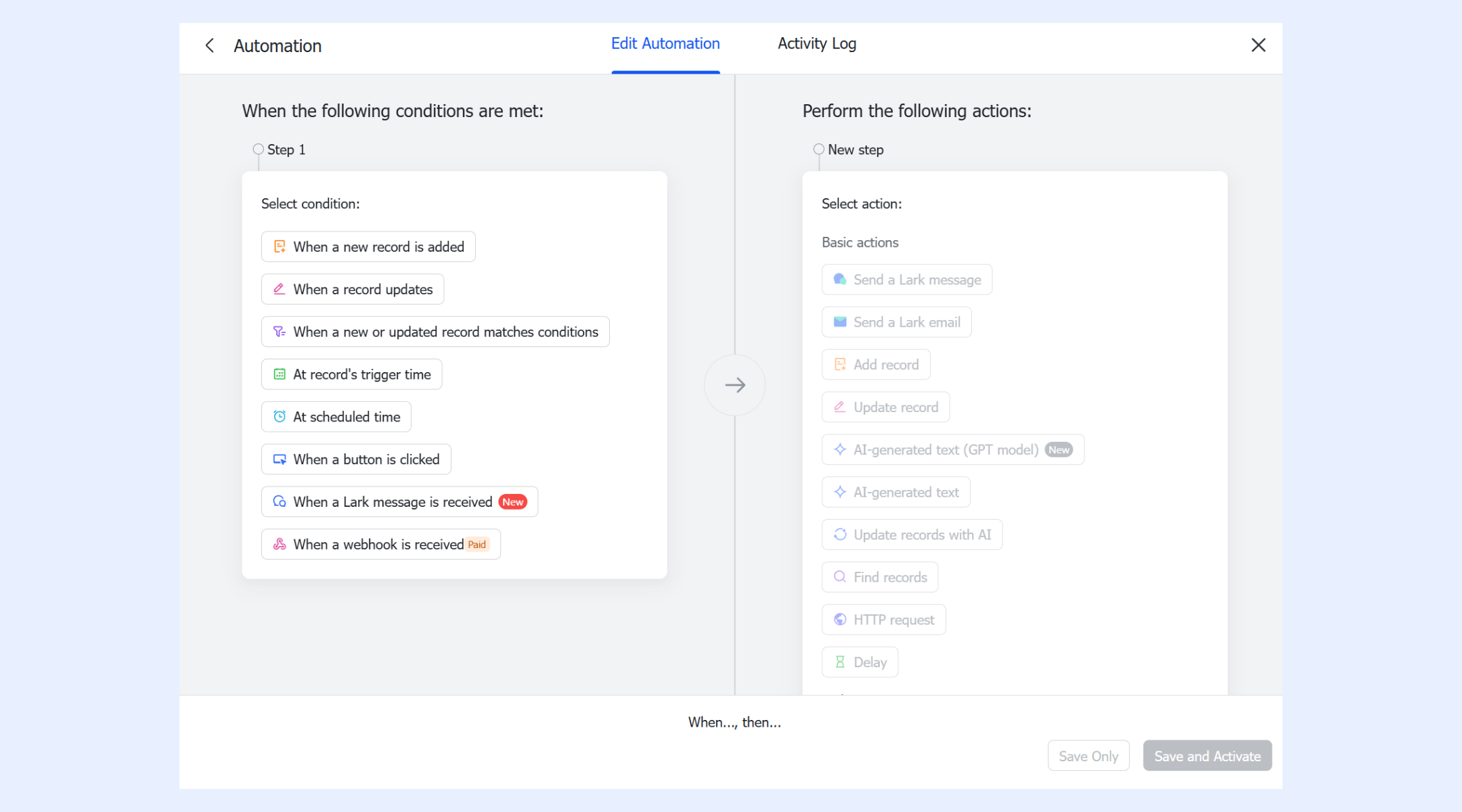 Triggers based on data changes, schedules, actions, or webhooks