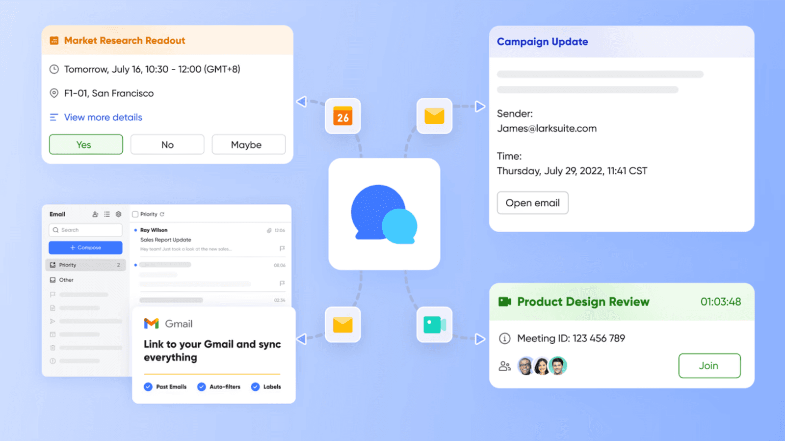 Teams, tools, and context are all in one chat feed.