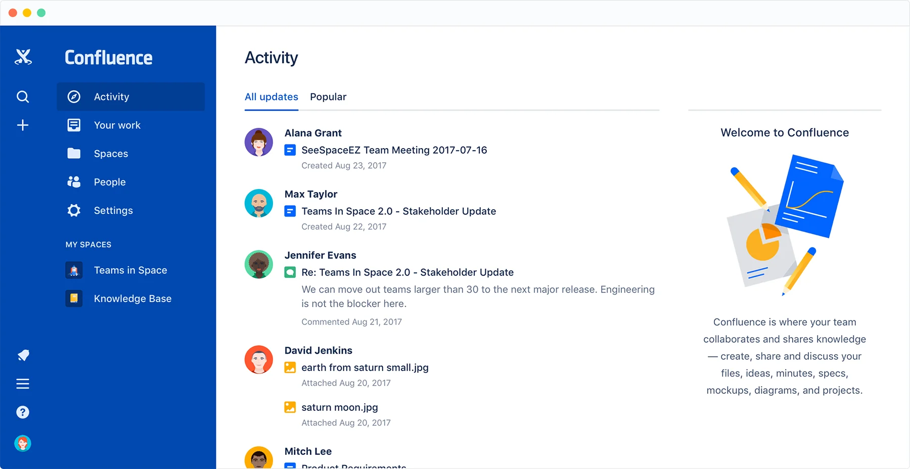 Confluence team collaboration and knowledge management platform