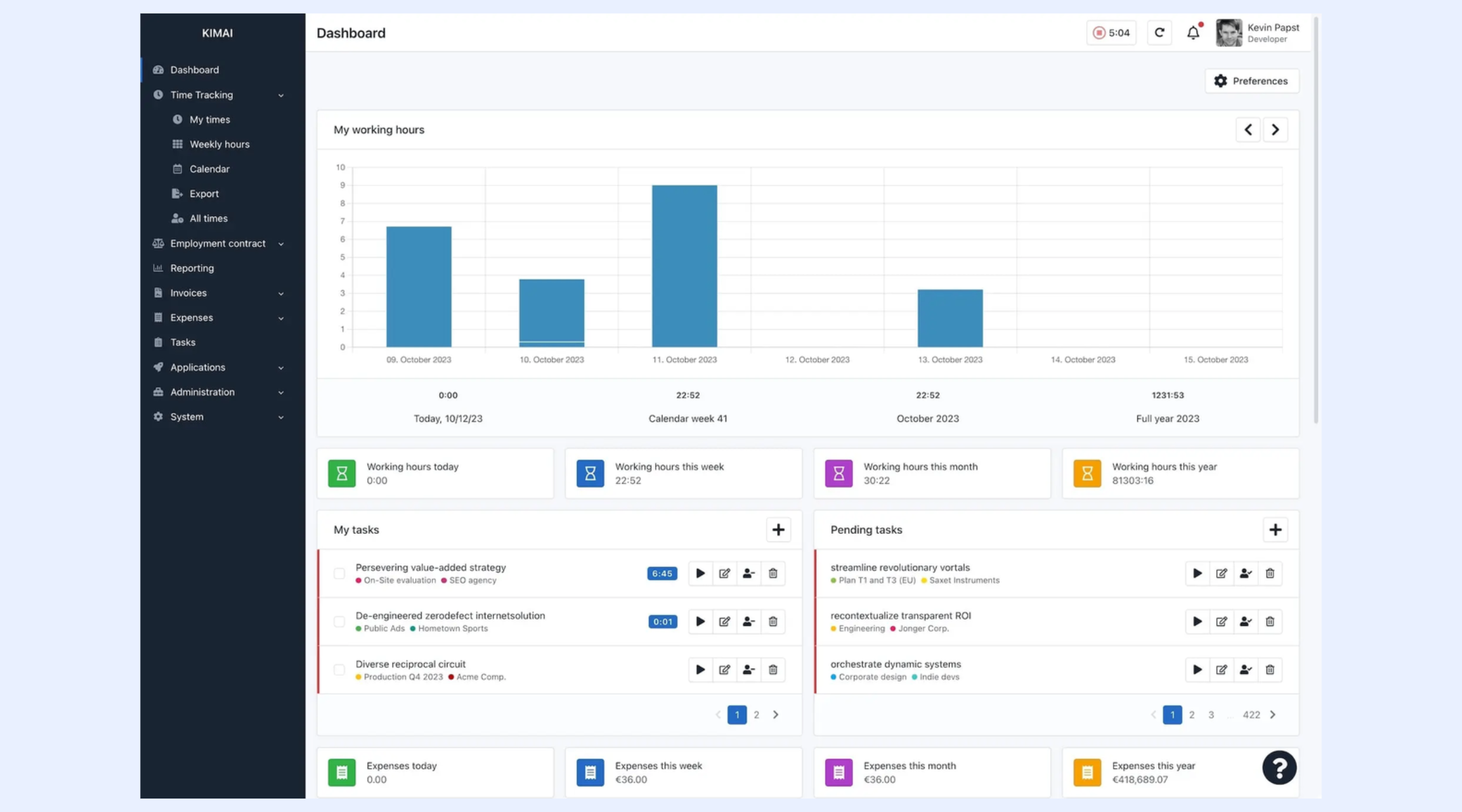 Kimai time tracking system