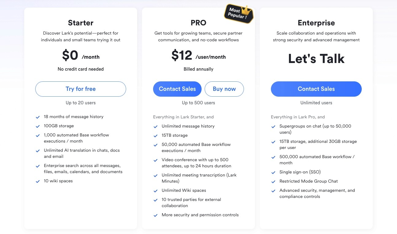 Lark pricing