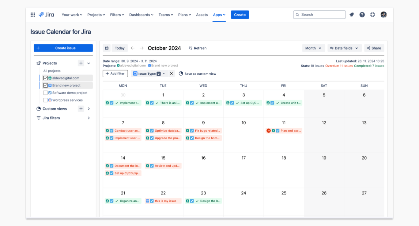 Jira Confluence: Agile sprint scheduling calendar