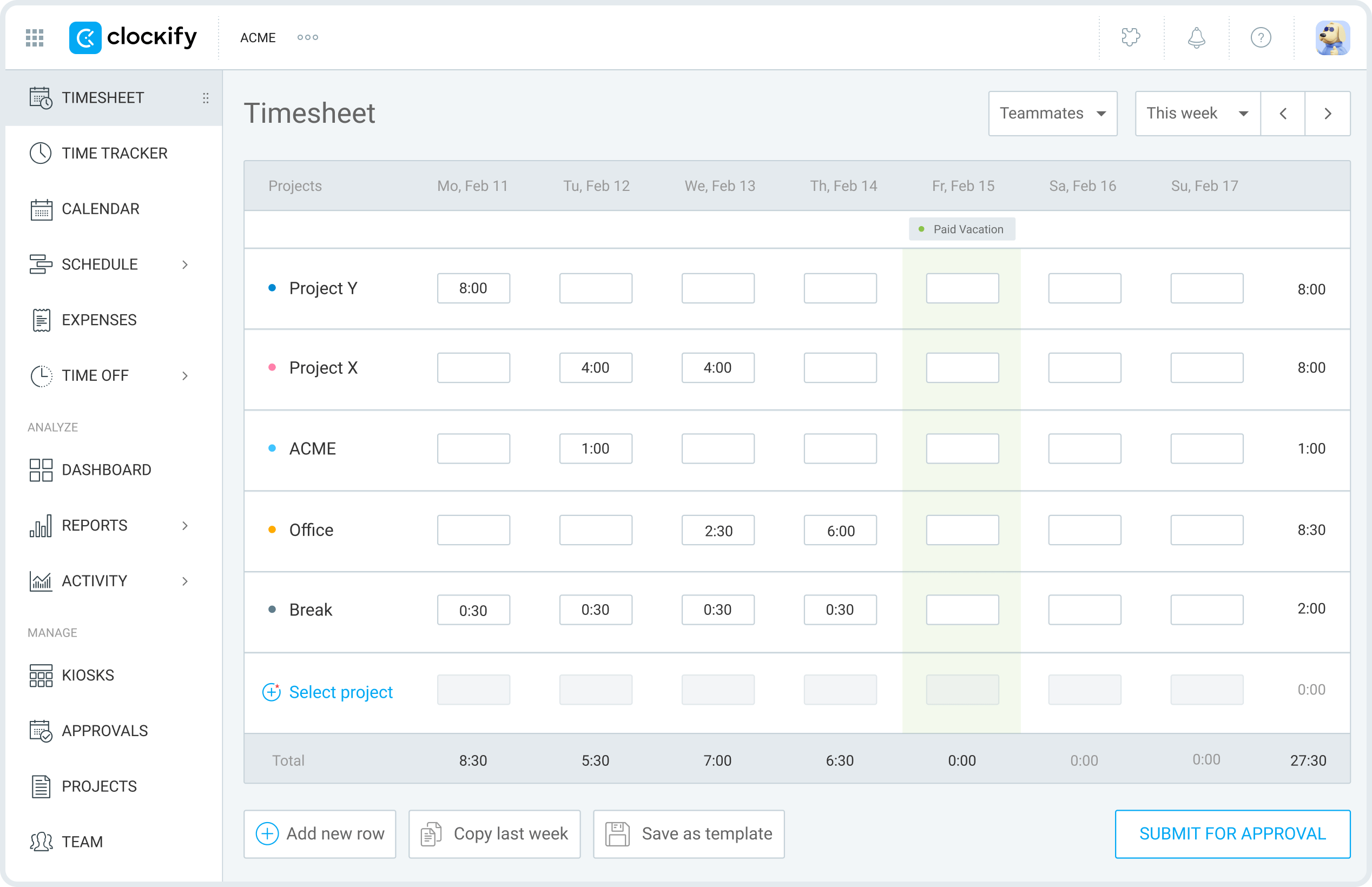 Clockify is a popular professional services time tracking software