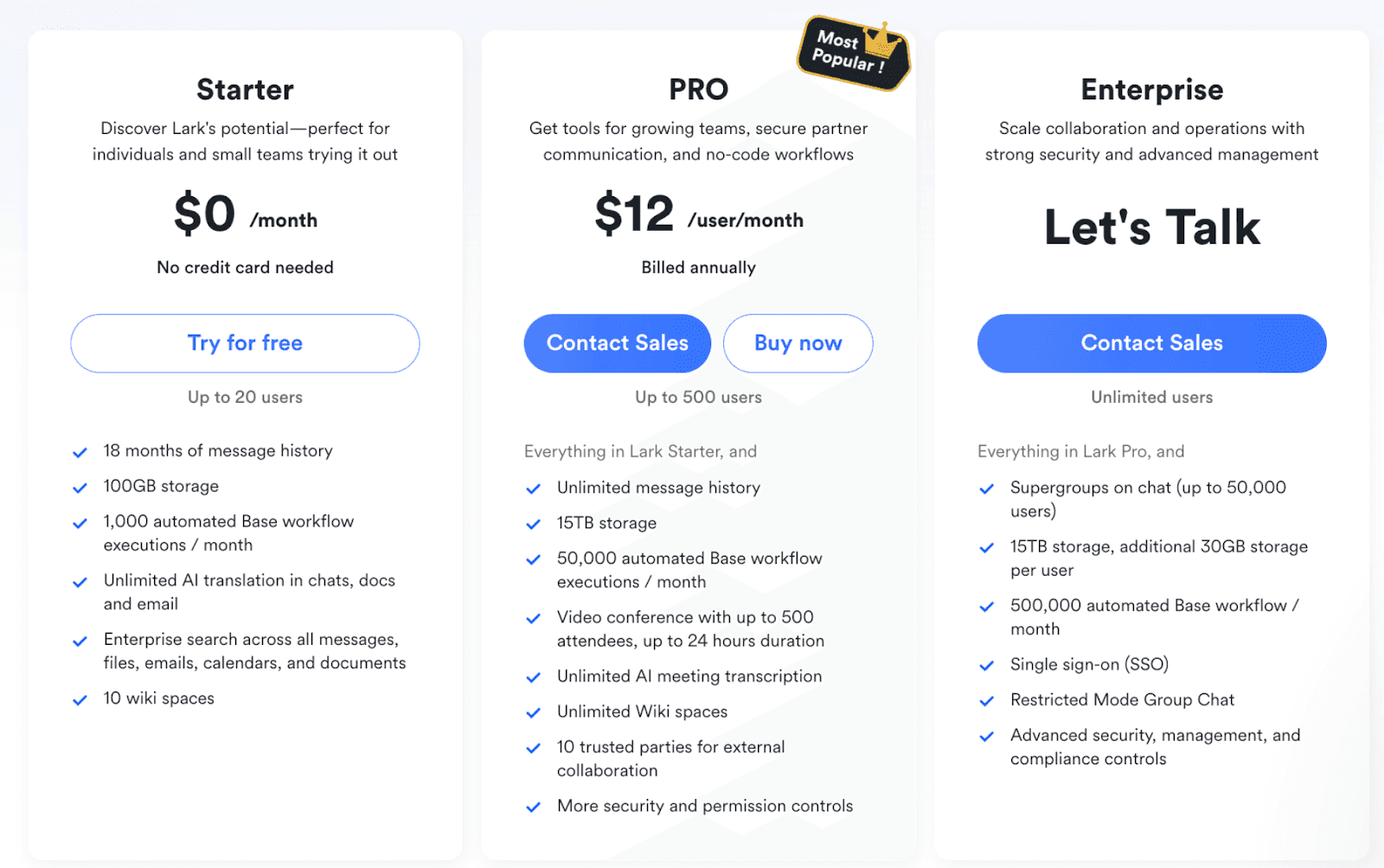 Lark pricing plan