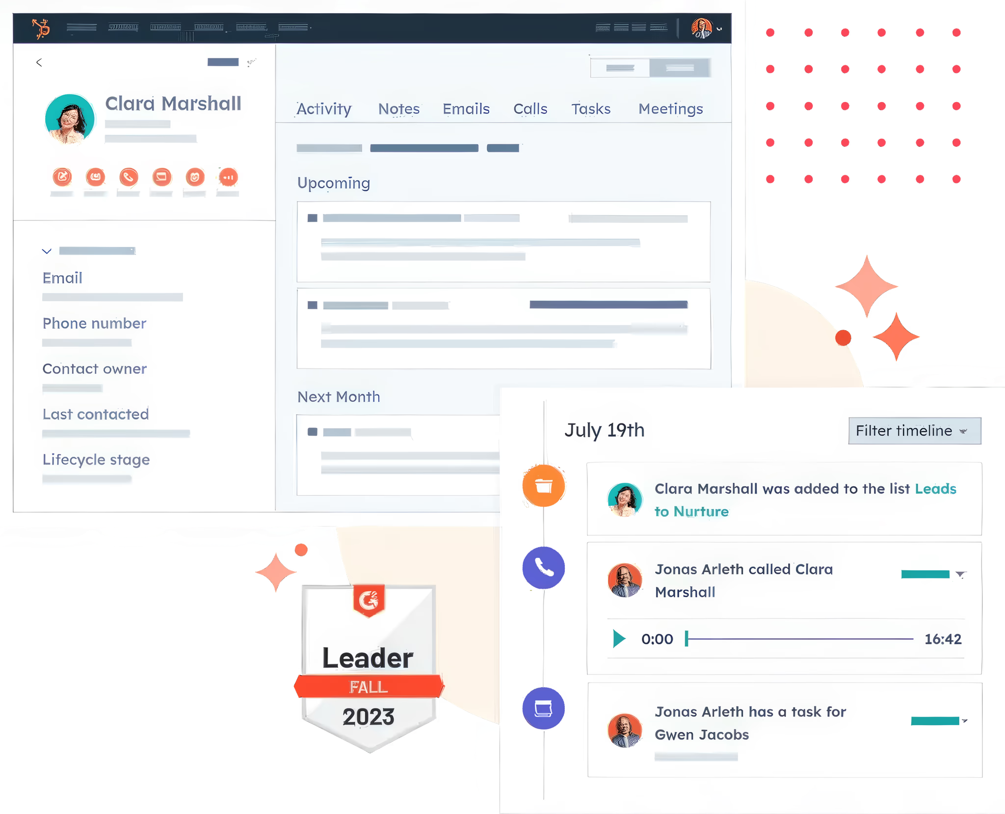 HubSpot CRM's integrated activity dashboard