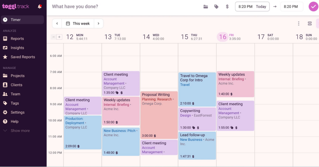Toggl Track is a lightweight time management app
