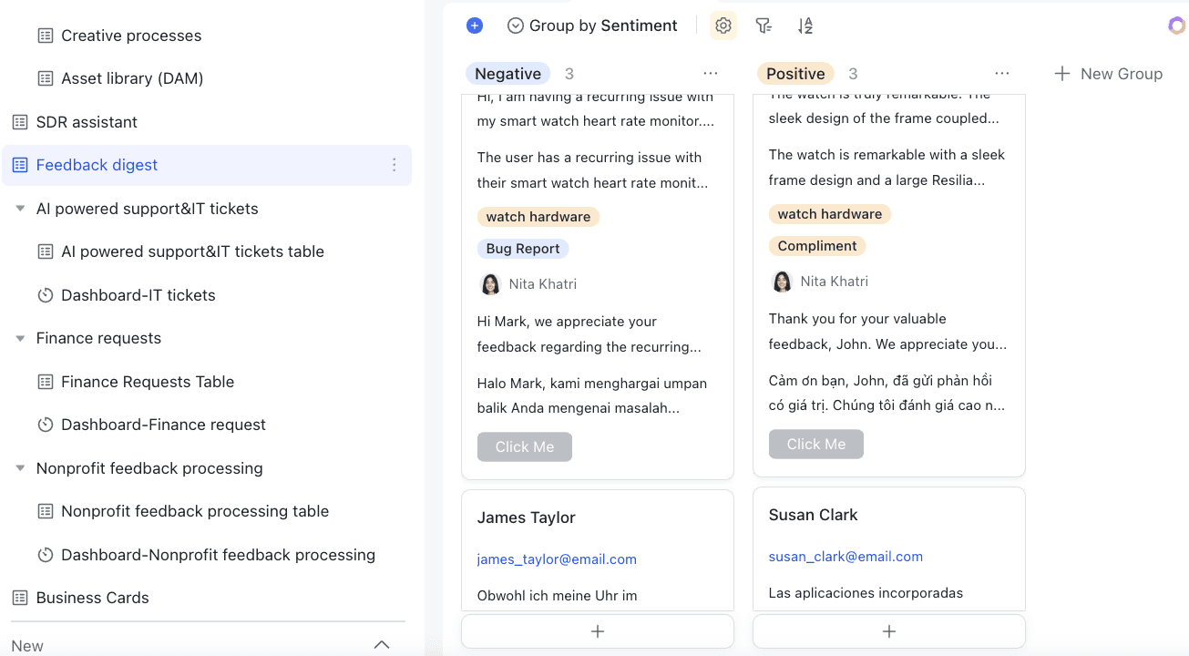 Automated feedback digest kanban