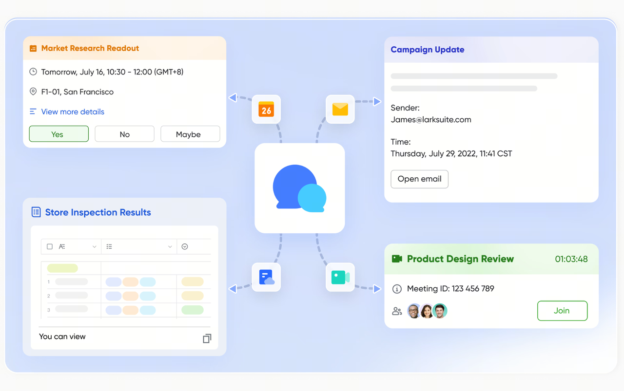 Teams, tools, and context are all in one chat feed.