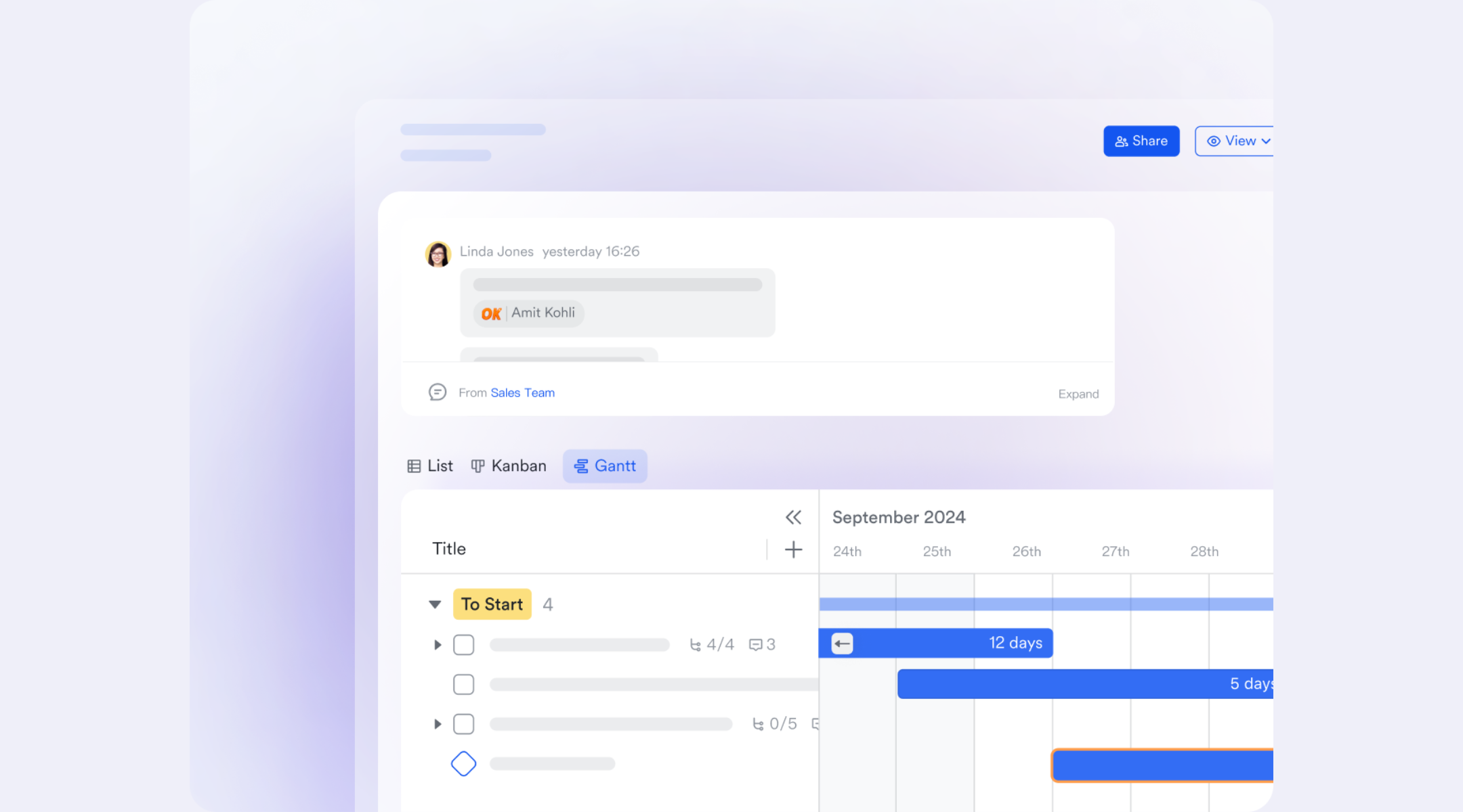 Native collaboration via contextual messaging and documents